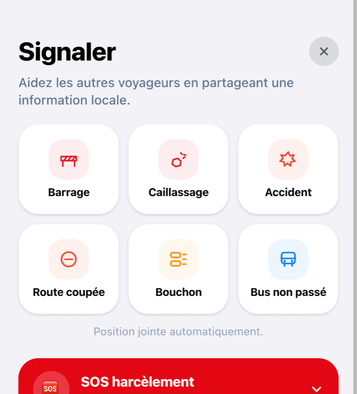 Signalements d'incidents sur la route