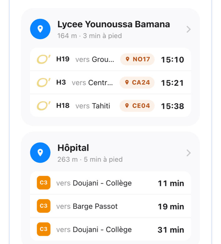 Horaires en temps réel et prochains passages